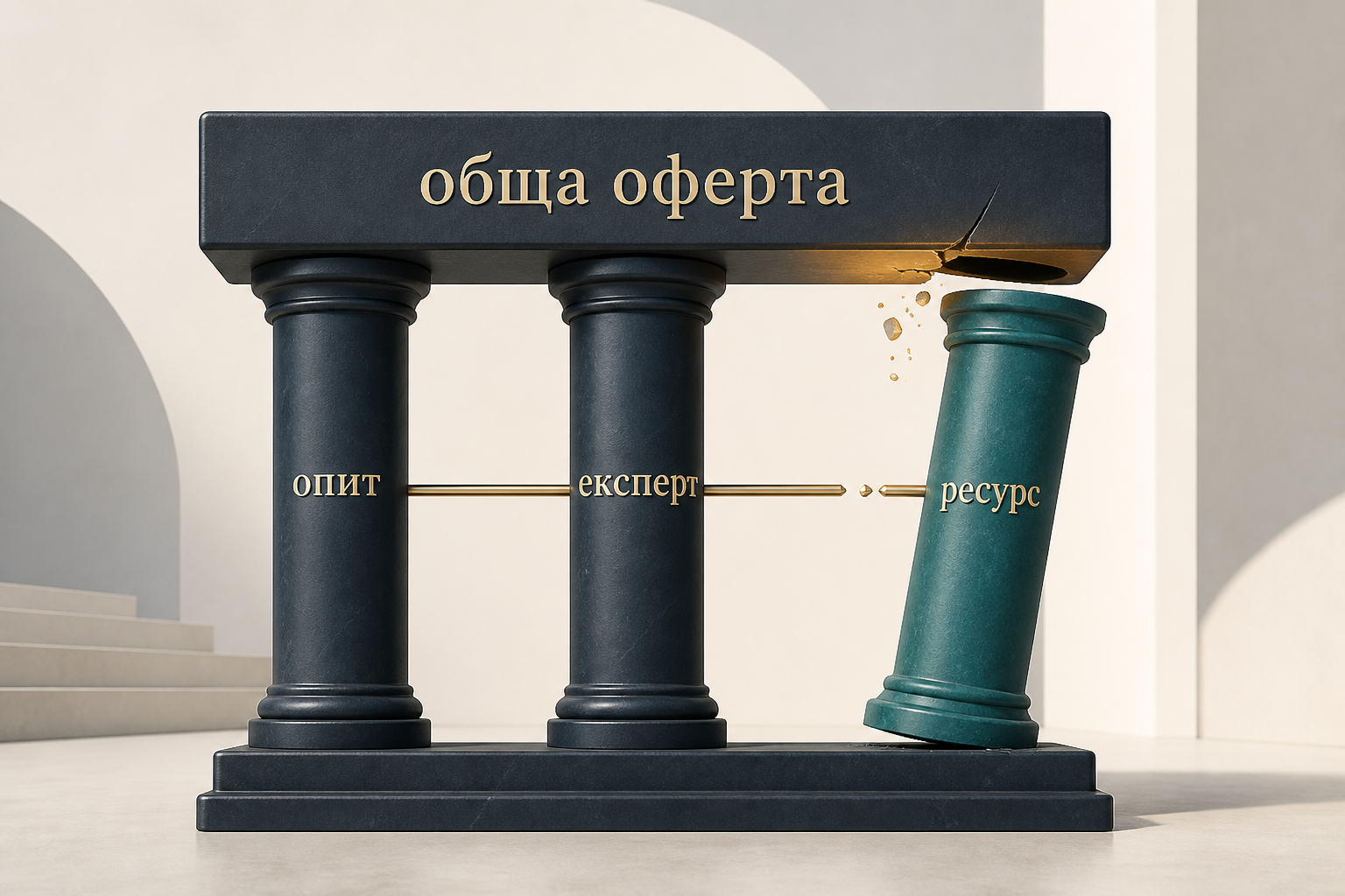 A conceptual illustration of a general offering supported by experience, expertise, and resources, in which the loss of a key resource creates instability.
